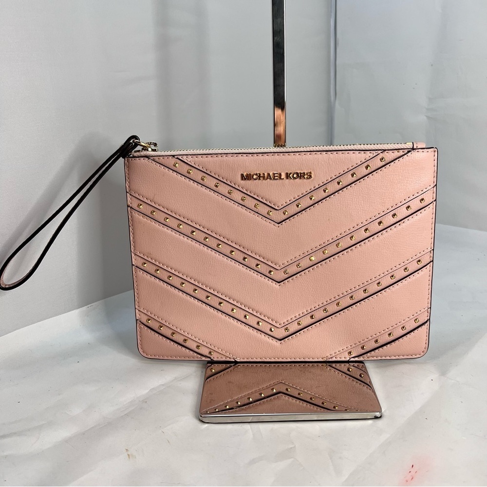 Michael Kors Zip Clutch XL Wristlet -Leather Blush Pink - Picture 7 of 7